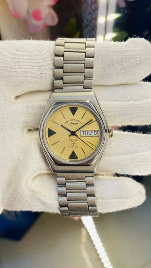 Vintage West End Sowar Prima Automatic Watch Yellow Dial Swiss Made Day Date Rare Collectible National Watches