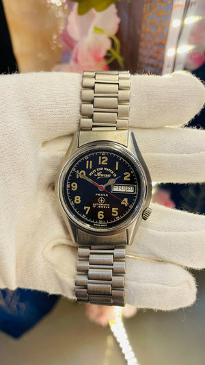 Vintage West End Prima Automatic Watch Black Dial Day Date Swiss Made Military Style National Watches