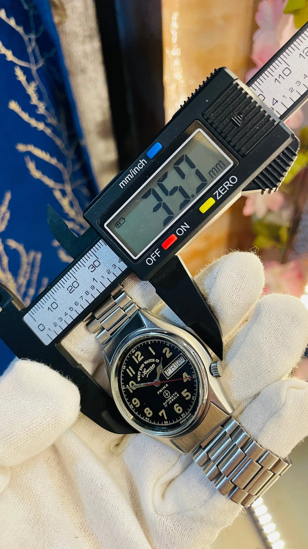 Vintage West End Prima Automatic Watch Black Dial Day Date Swiss Made Military Style National Watches