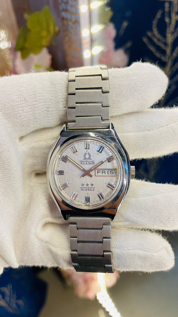 Vintage West End Prima Automatic Watch Black Dial Day Date Swiss Made Military Style National Watches