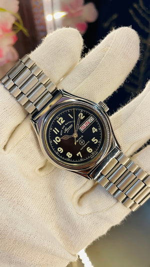 Vintage West End Prima Automatic Watch Black Dial Day Date Swiss Made Military Style National Watches