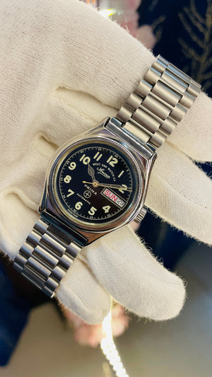 Vintage West End Prima Automatic Watch Black Dial Day Date Swiss Made Military Style National Watches