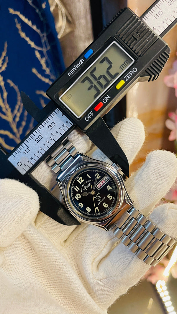 Vintage West End Prima Automatic Watch Black Dial Day Date Swiss Made Military Style National Watches