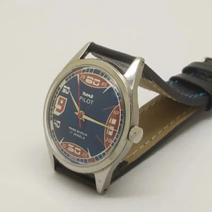Hmt Pilot Mechanical Handwinding Movement leather Jewels Analog Dial Wrist Watch For Me National Watches