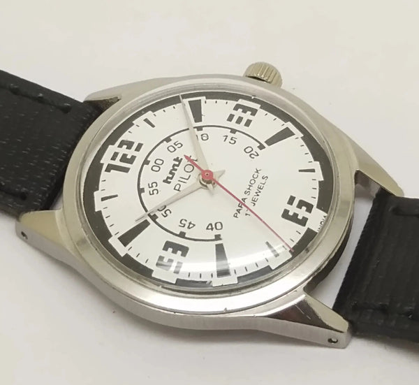 Hmt Pilot Mechanical Handwinding Movement leather Jewels Analog Dial Wrist Watch For Me National Watches