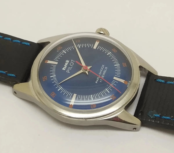 Hmt Pilot Mechanical Handwinding Movement leather Jewels Analog Dial Wrist Watch For Me National Watches