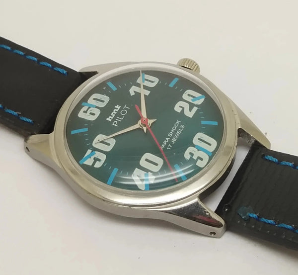 Hmt Pilot Mechanical Handwinding Movement leather Jewels Analog Dial Wrist Watch For Me National Watches