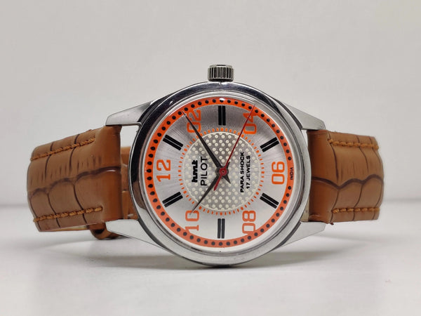 Hmt Pilot Mechanical Handwinding Movement leather Jewels Analog Dial Wrist Watch For Me - National Watches