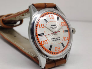Hmt Pilot Mechanical Handwinding Movement leather Jewels Analog Dial Wrist Watch For Me - National Watches
