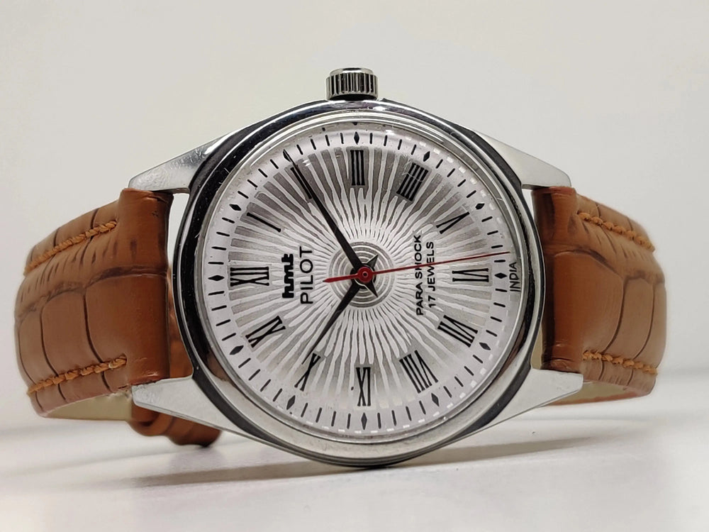 Hmt Pilot Mechanical Handwinding Movement leather Jewels Analog Dial Wrist Watch For Me - National Watches