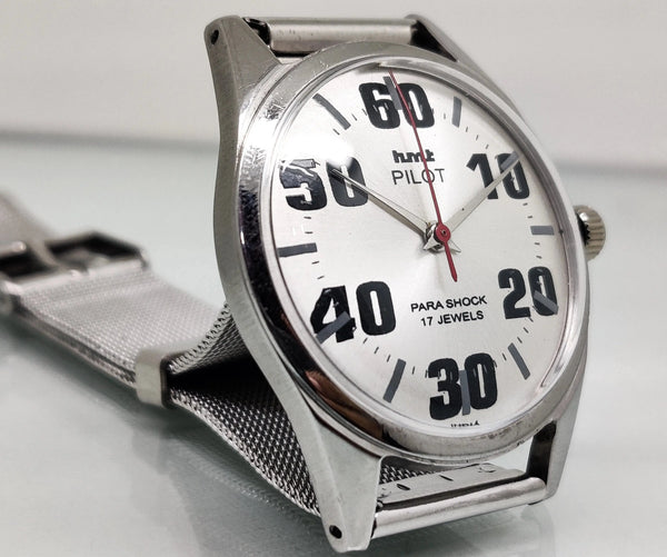 Hmt Pilot Mechanical Handwinding Movement stainless Steel Para Shock 17 Jewels Analog Dial Wrist Watch For Men National Watches