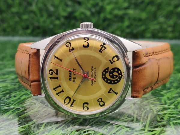 Hmt Pilot Mechanical Handwinding Movement leather Jewels Analog Dial Wrist Watch For Me National Watches