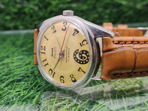 Hmt Pilot Mechanical Handwinding Movement leather Jewels Analog Dial Wrist Watch For Me National Watches