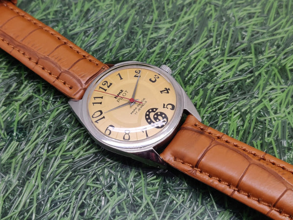 Hmt Pilot Mechanical Handwinding Movement leather Jewels Analog Dial Wrist Watch For Me National Watches