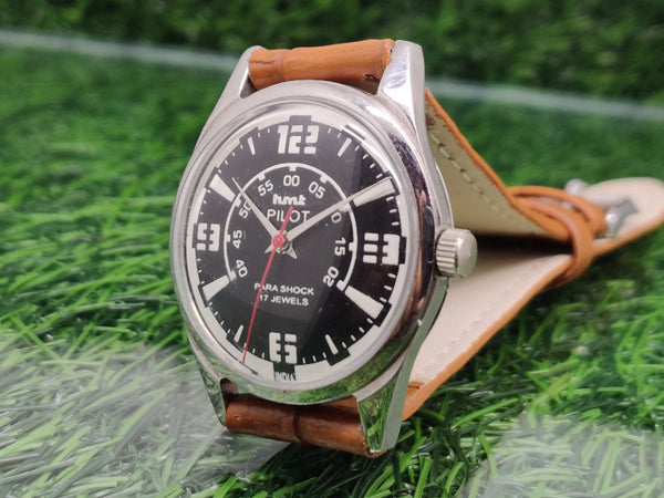 Hmt Pilot Mechanical Handwinding Movement leather Jewels Analog Dial Wrist Watch For Me National Watches