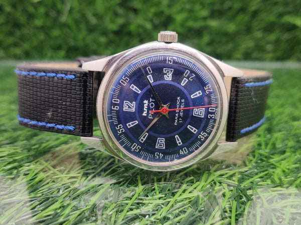 Hmt Pilot Mechanical Handwinding Movement leather Jewels Analog Dial Wrist Watch For Me National Watches