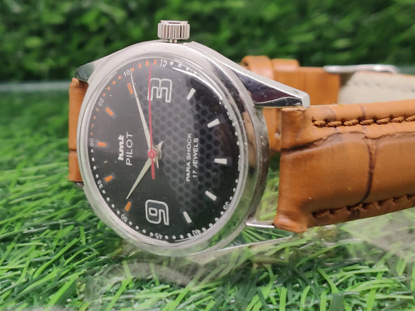 Hmt Pilot Mechanical Handwinding Movement leather Jewels Analog Dial Wrist Watch For Me National Watches