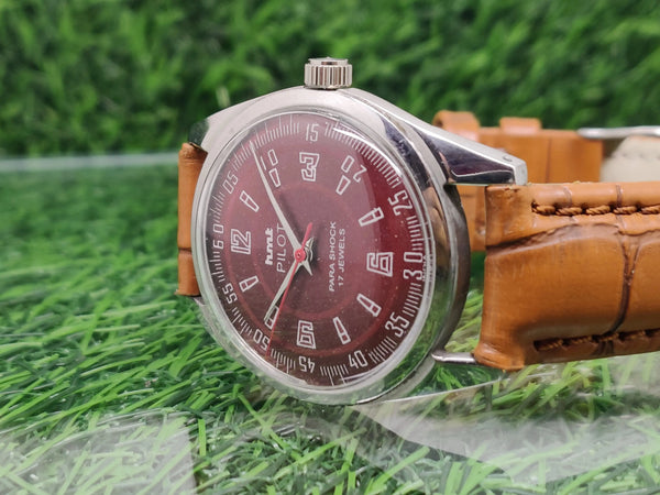 Hmt Pilot Mechanical Handwinding Movement leather Jewels Analog Dial Wrist Watch For Me National Watches