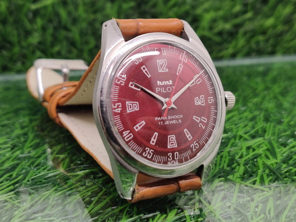 Hmt Pilot Mechanical Handwinding Movement leather Jewels Analog Dial Wrist Watch For Me National Watches