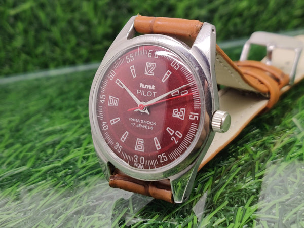 Hmt Pilot Mechanical Handwinding Movement leather Jewels Analog Dial Wrist Watch For Me National Watches
