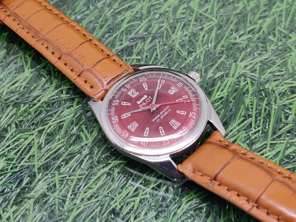 Hmt Pilot Mechanical Handwinding Movement leather Jewels Analog Dial Wrist Watch For Me National Watches