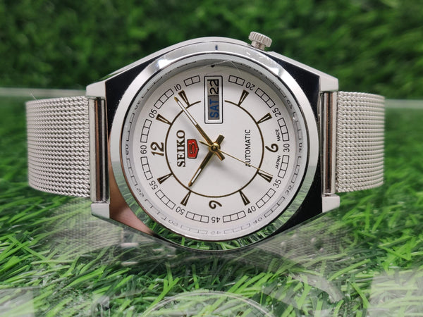 Seiko 5 white Dial Automatic Vintage Watch National Watches
