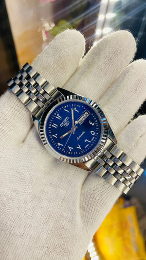 Seiko 5 Japan Automatic 17 Jewels – Blue Arabic Dial Men’s Vintage Watch National Watches