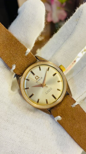 Vintage Titus Hand-Winding Watch – Swiss Made Gold Dial Minimal Classic Leather Strap Watch