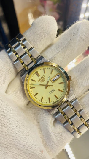 Seiko Vintage full-lume Gold Dial Automatic – Premium Two-Tone Classic”