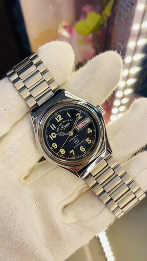 Vintage West End Sowar Prima Automatic Watch – Swiss Military Style Black Dial Day-Date Classic