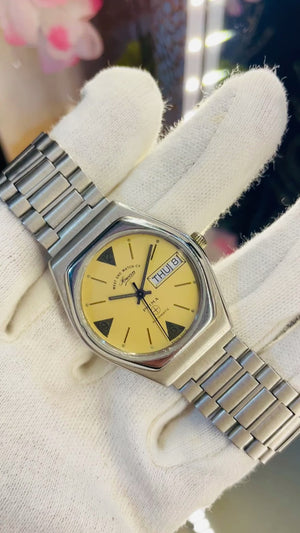 Vintage West End Sowar Prima Automatic Watch Yellow Dial Swiss Made Day Date Rare Collectible