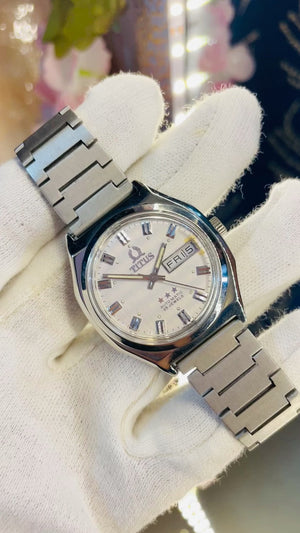 Vintage Titus Automatic Watch – Swiss Made Silver Dial Day-Date 25 Jewels Classic Dress Watch