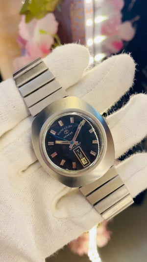 Vintage Favre-Leuba Geneve Automatic Watch – Swiss Made Black Dial Day-Date Cushion Case Classic
