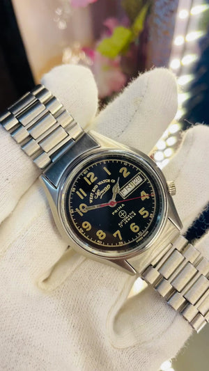 Vintage West End Prima Automatic Watch Black Dial Day Date Swiss Made Military Style