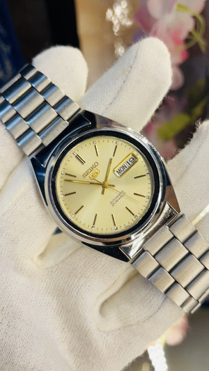Seiko 5 Classic Automatic Watch – Champagne Gold Dial | 21 Jewels | Vintage Dress Watch | Premium Steel