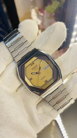 Seiko 5 Vintage Automatic Watch – Octagonal Gold Dial | 21 Jewels | Rare Retro Design | Collectible Piece