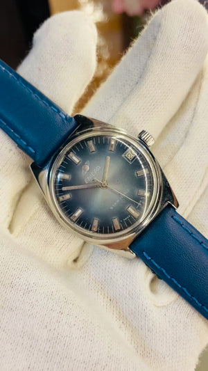 Vintage Enicar Star Jewels Automatic Watch – Swiss Made Blue Sunburst Dial Classic Dress Watch