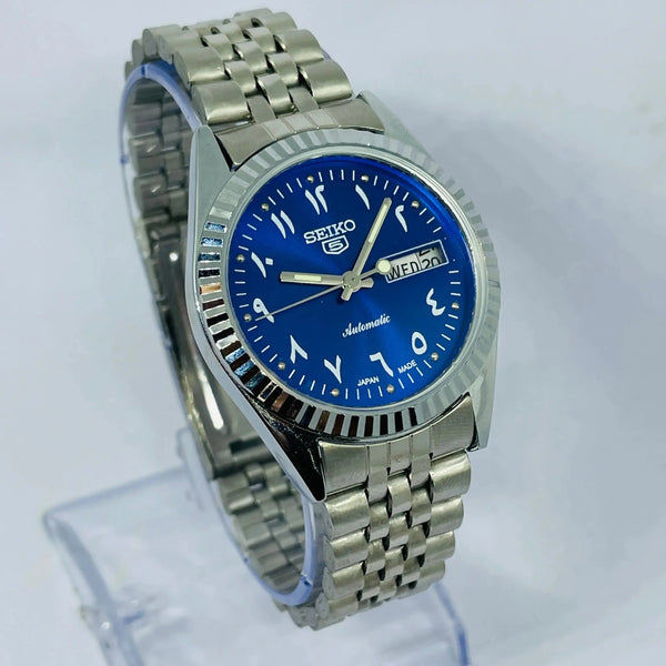 Seiko 5 Automatic Blue Dial Arabic Numerals – Refurbished Japan Vintage Watch | 17 Jewels Original Movement National Watches