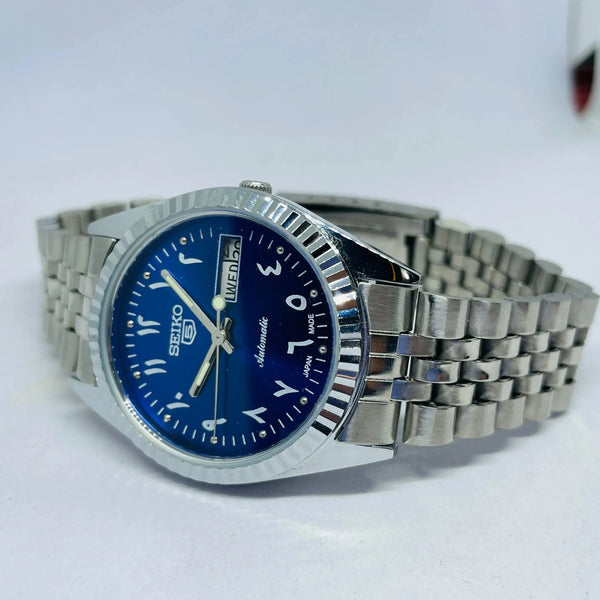 Seiko 5 Automatic Blue Dial Arabic Numerals – Refurbished Japan Vintage Watch | 17 Jewels Original Movement National Watches