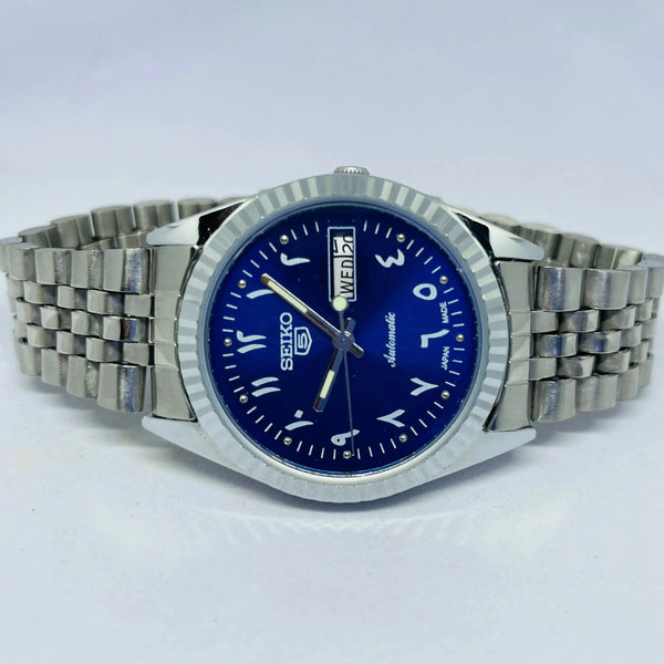 Seiko 5 Automatic Blue Dial Arabic Numerals – Refurbished Japan Vintage Watch | 17 Jewels Original Movement National Watches