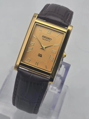 Seiko Tank Style Quartz Watch for Men – Rectangular Roman Dial Leather Strap National Watches