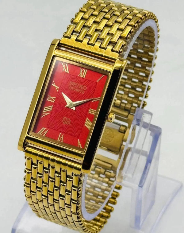 Seiko Rectangular Quartz Watch for Men – Vintage Slim Dress Design National Watches